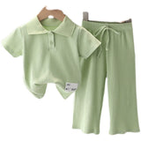 Internet Celebrity Fashionable Summer Baby Girl Sunken Stripe Pants Short Sleeve