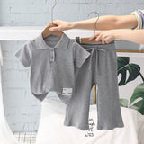 Internet Celebrity Fashionable Summer Baby Girl Sunken Stripe Pants Short Sleeve