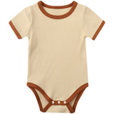Retro Style Spring and Summer Pure Cotton Onesie Sunken Stripe Thin