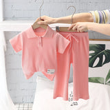 Internet Celebrity Fashionable Summer Baby Girl Sunken Stripe Pants Short Sleeve