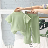 Internet Celebrity Fashionable Summer Baby Girl Sunken Stripe Pants Short Sleeve
